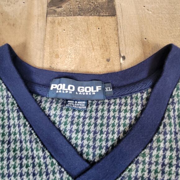 Polo Golf Ralph Lauren Houndstooth Vest Pullover Sweater V Neck Mens‎ XL Vintage - Picture 2 of 9